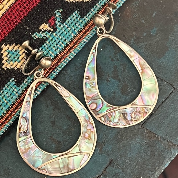 Vintage, Mexico Sterling Silver Abalone Earrings - Picture 5 of 7